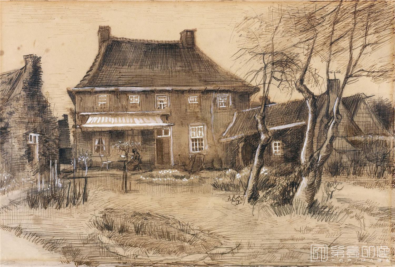 素描-文森特·威廉·梵高 Vincent Willem van Gogh-The Vicarage at Neunen-509